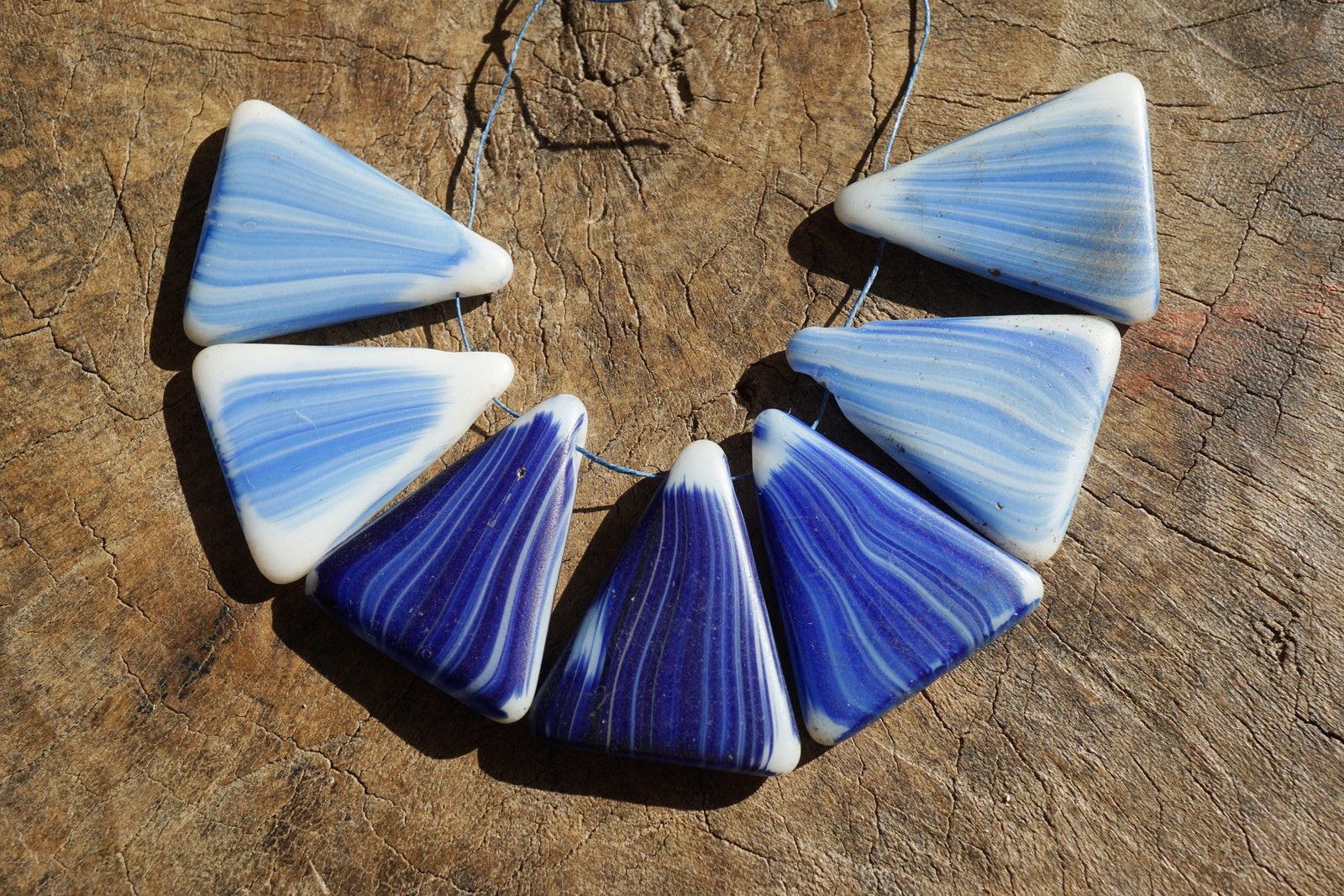 7 Large Antique Blue African "Wedding Beads" Triangle Shaped (2784I714)