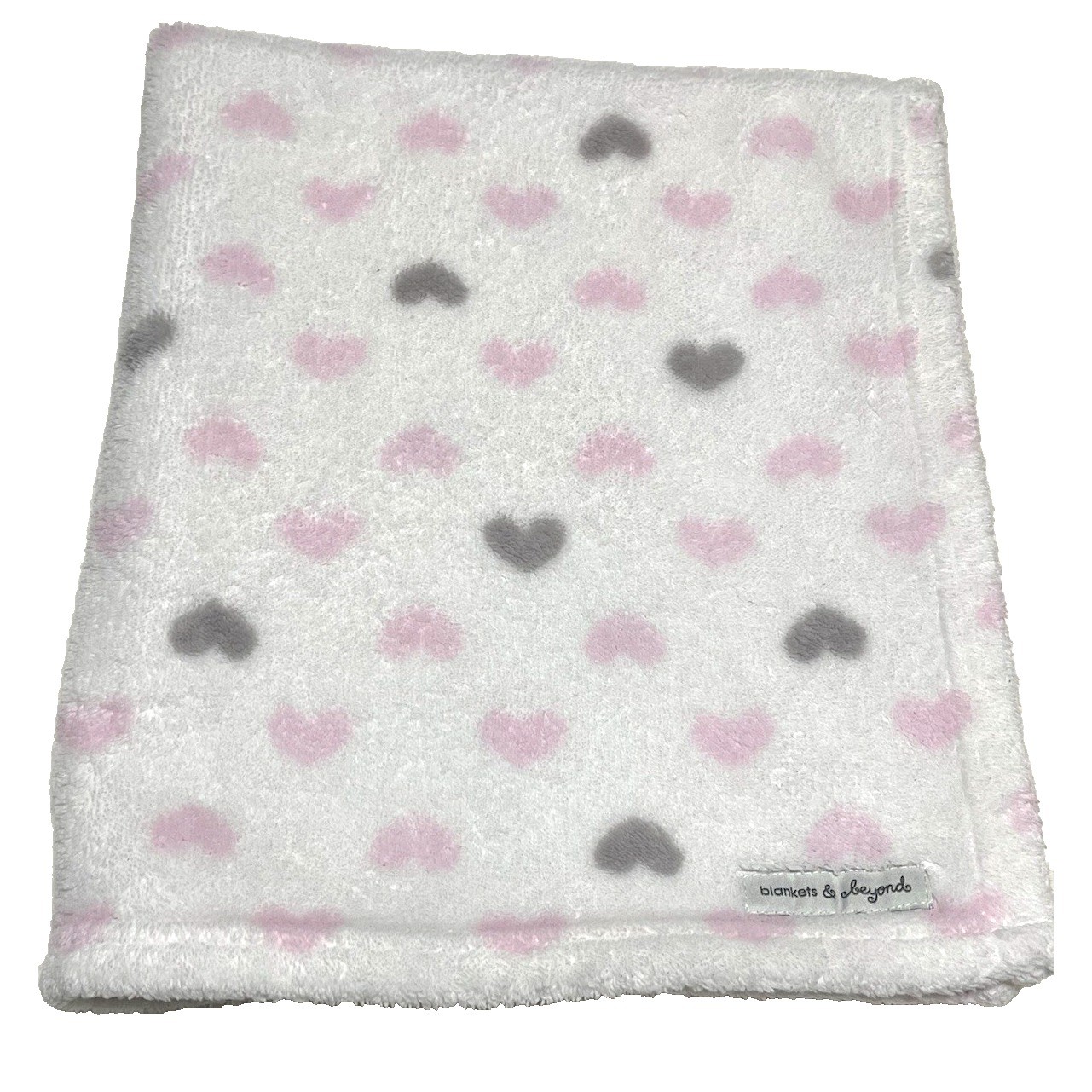 Blankets & Beyond Baby Blanket Hearts Fleece White Pink Gray Security Lovey