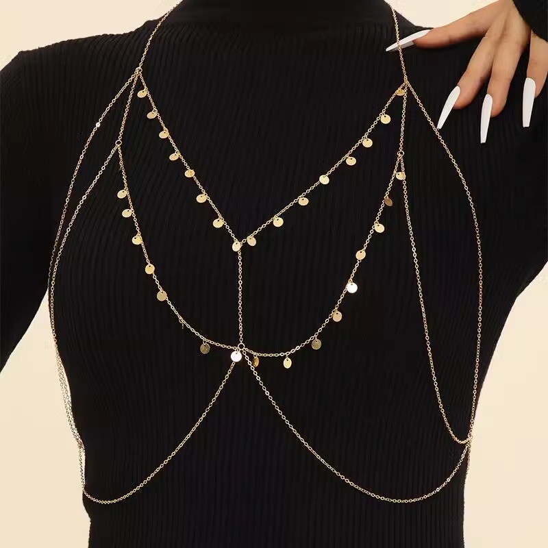 Sexy Ladies Party Tassel Body Chain Rhinestone Chest Necklace Bikini Waist Chain