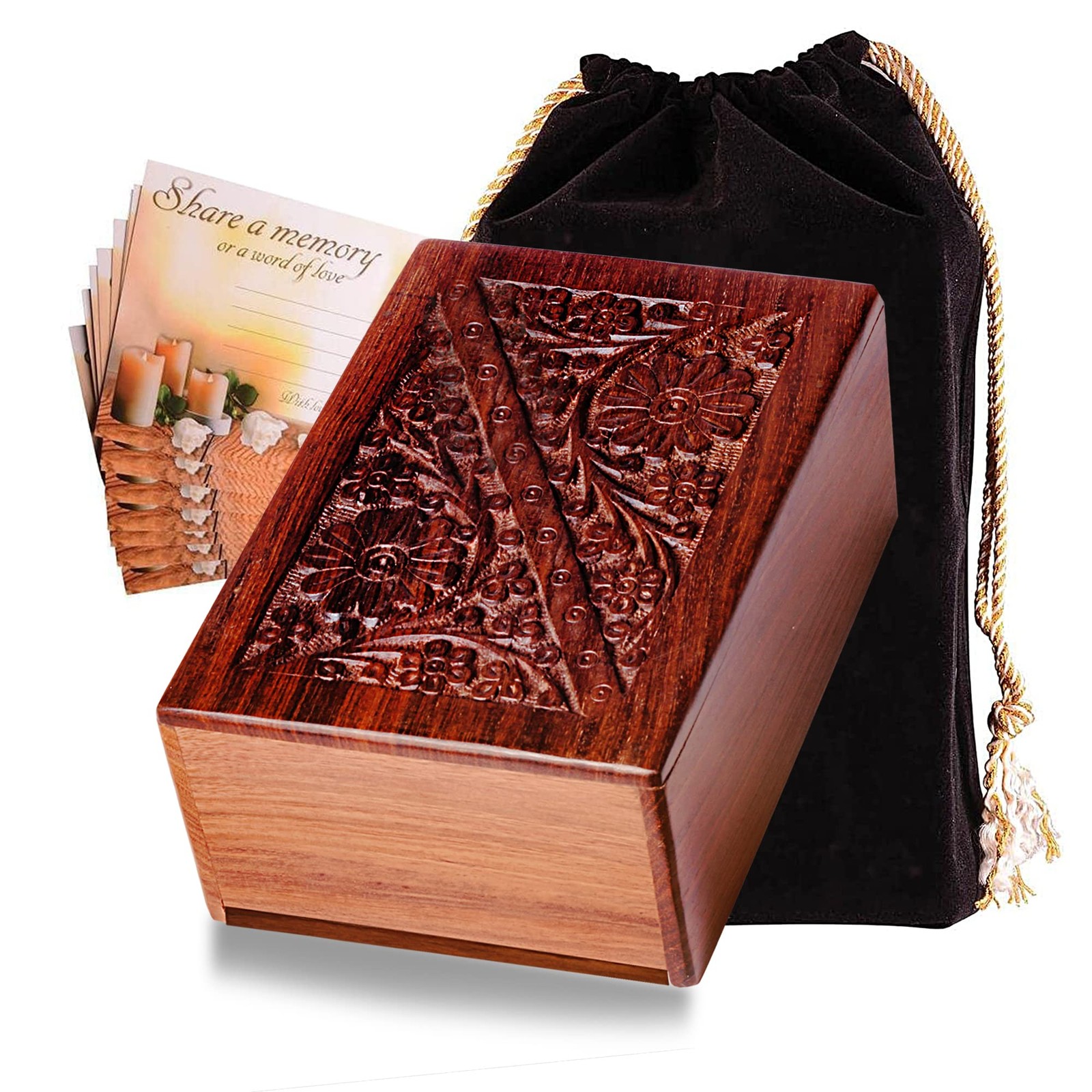 Wooden Urn Box for Human Ashes, Cremation Funeral Urns Hand Carving Decorativ...