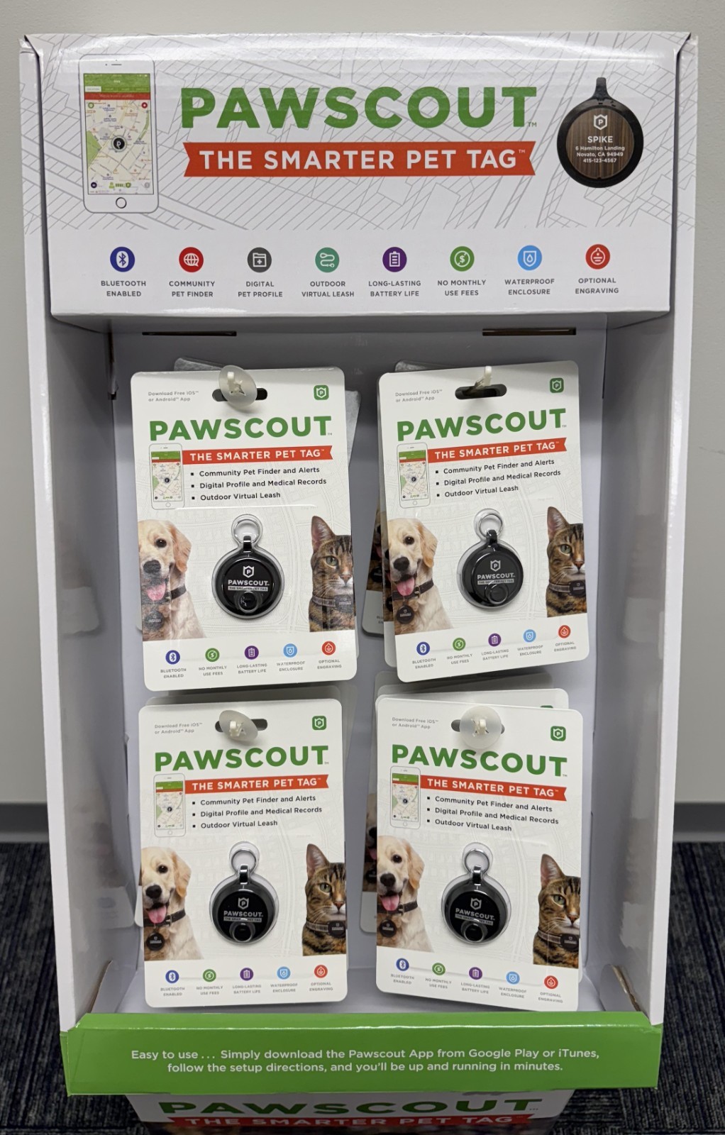 Pawscout The Smarter Pet Tag, Bluetooth Tag, Dog&Cat, Display of 20 Tags