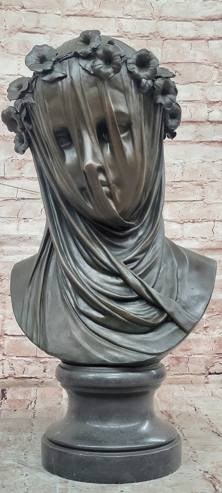 Large Sculpture Art Nouveau Bronze Mary with Veil Cove Signed Milo Statue