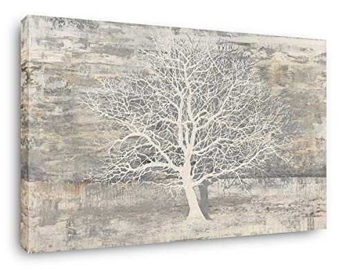  Tree Of Life Canvas Wall Art Hand Painted Grey White 28"L x 20"W Tree of Life