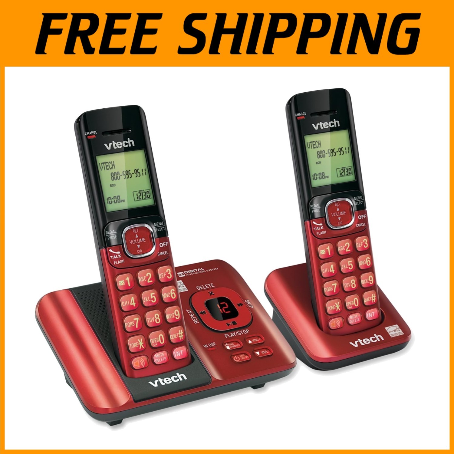 Red Cordless Phone System with Caller ID/Call Waiting
