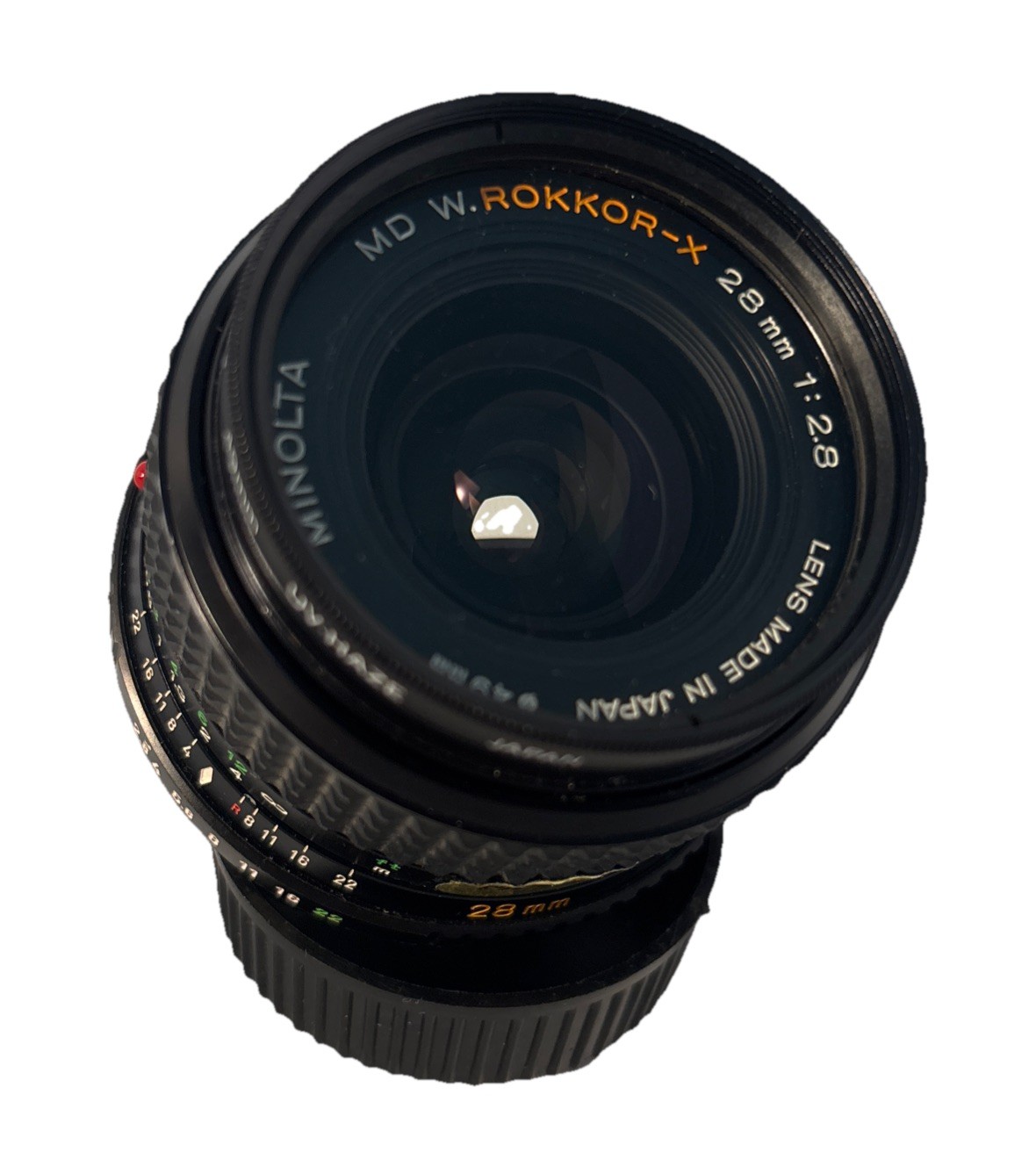 MINOLTA MD W.ROKKOR-X 28mm 1:2.8 Lens (w/ UV Filter-Caps-Case) JAPAN VINTAGE