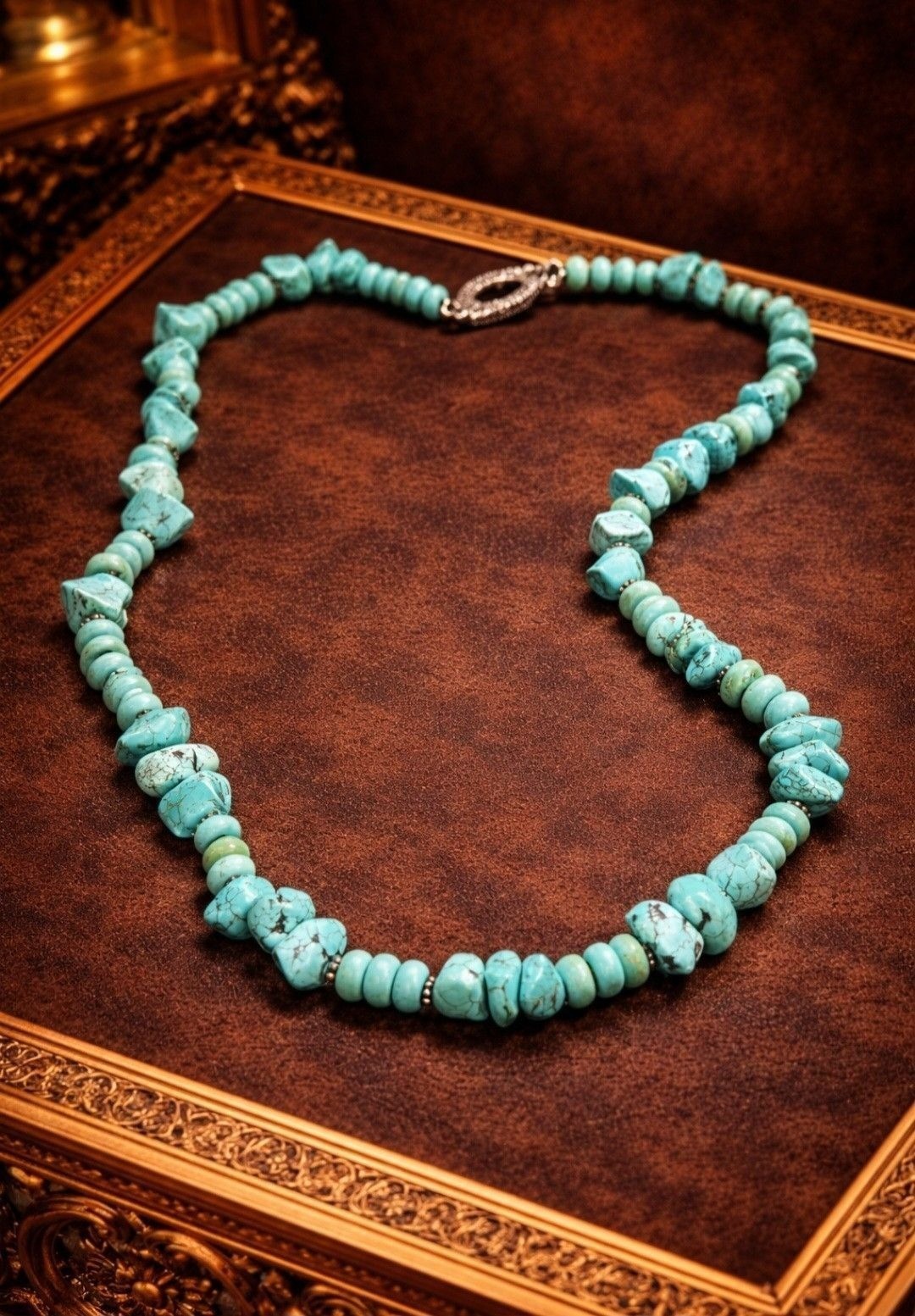 VINTAGE TURQUOISE STONE NUGGET NECKLACE STATEMENT BEADS