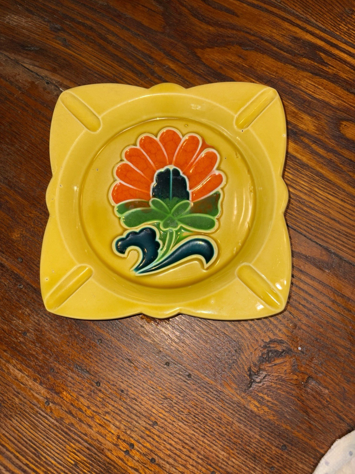 Ceramic Floral Yellow Ashtray MCM  1960’s Ceramic  JAPAN