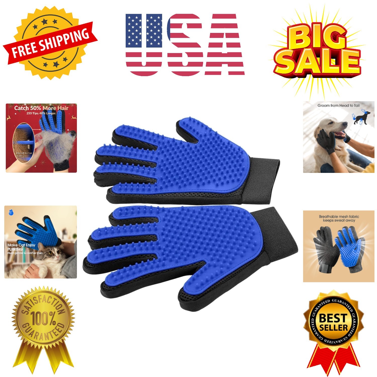 Upgrade Efficient Pet Hair Remover Gloves - Gentle Shedding Brushes for Dogs,...