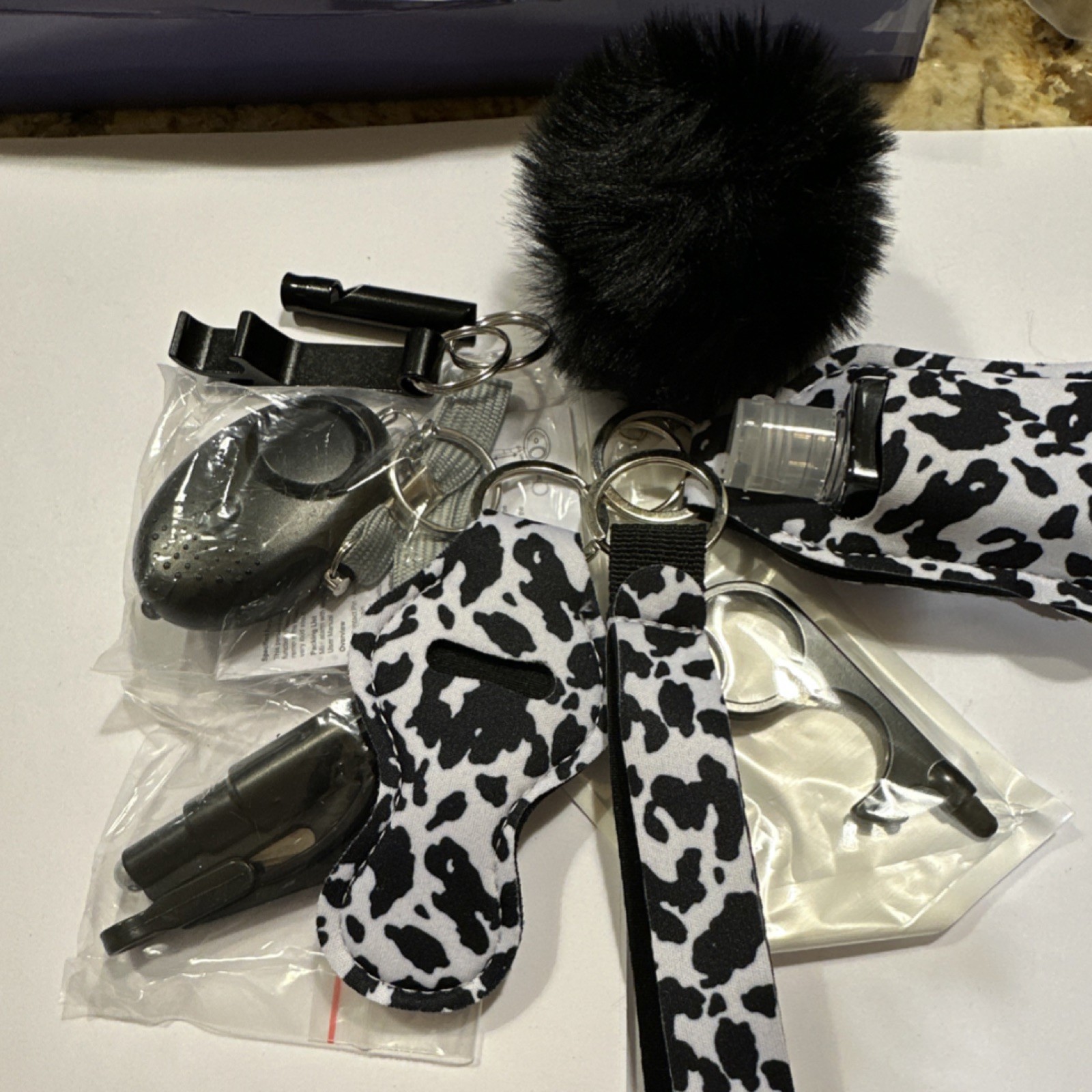 Personal Security Keychain Set with Alarm, Cow Print Accessories