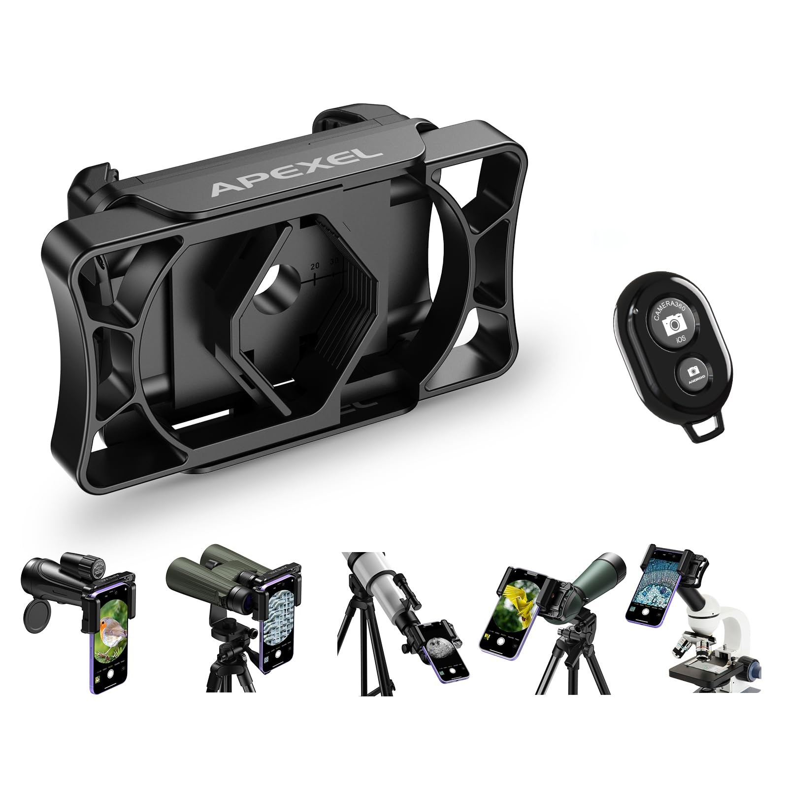 APEXEL Telescope Phone Adapter, With Shutter Remote, Remote 