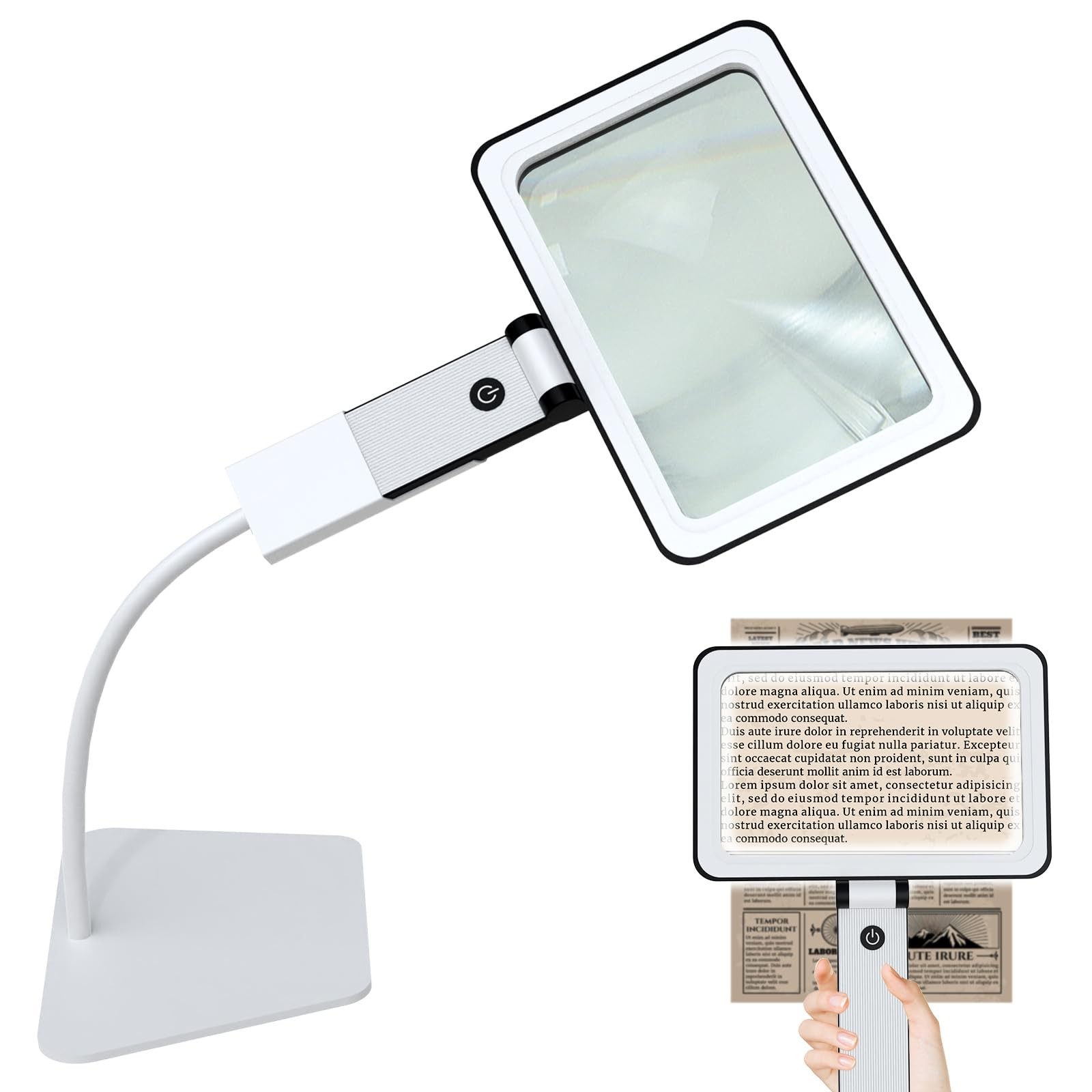 5X Tabletop Magnifying Glass with Light,Detachable and Foldable Acrylic White 