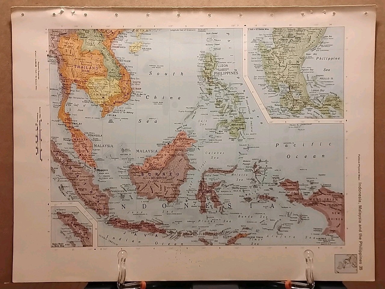 1966 Vintage INDONESIA MALAYSIA & PHILIPPINES Map Encyclopedia Britannica  Atlas