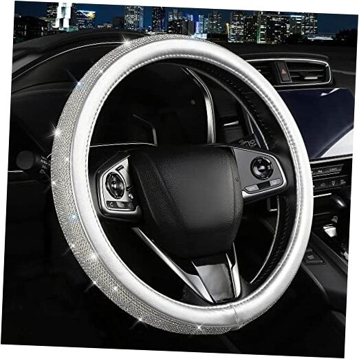 Bling Diamond Steering Wheel Cover, Leather Steering Wheel Covers for silver