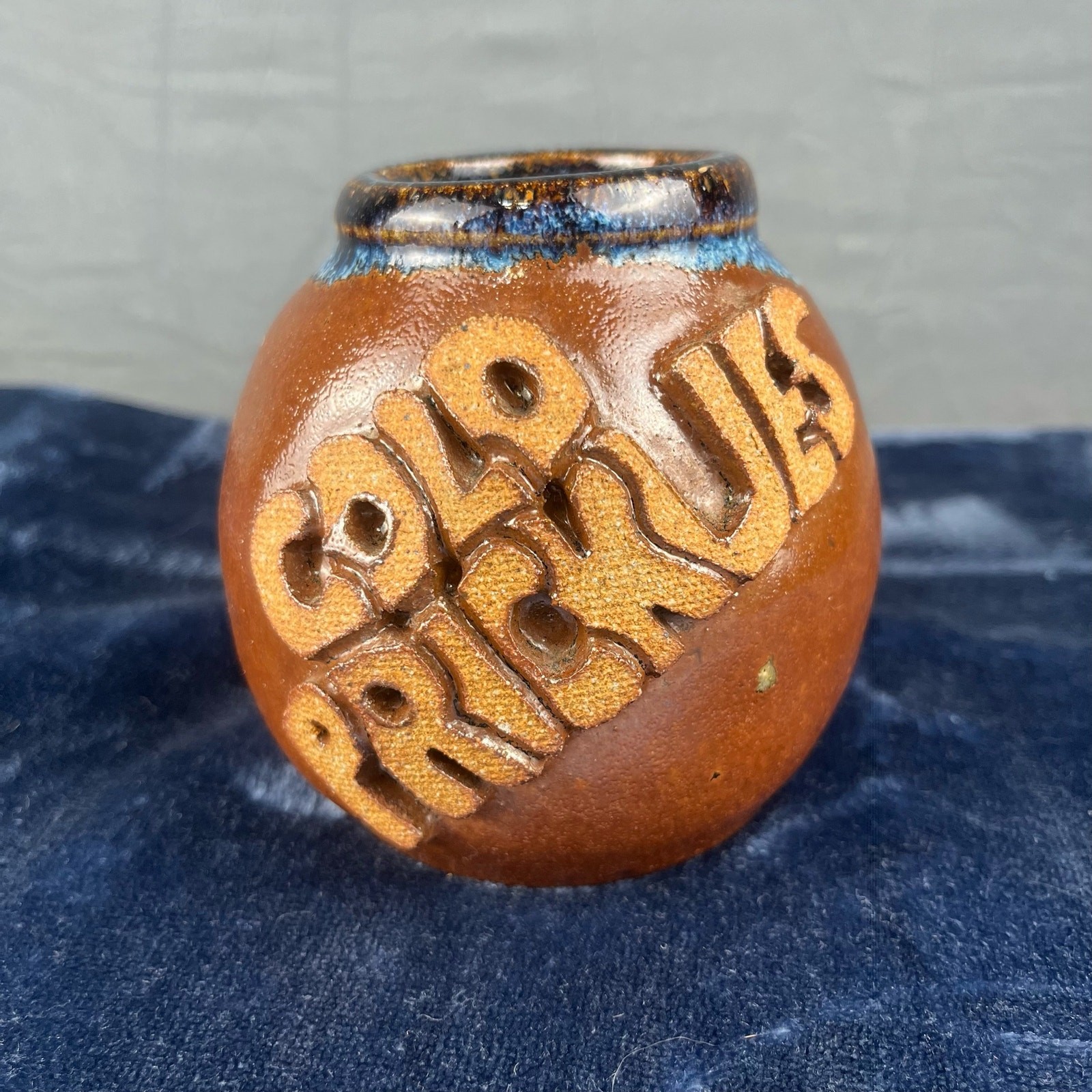 Vintage 1960's 4" Cold Prickues Handmade Fired Clay Pot Cactus Plants Candy Jar