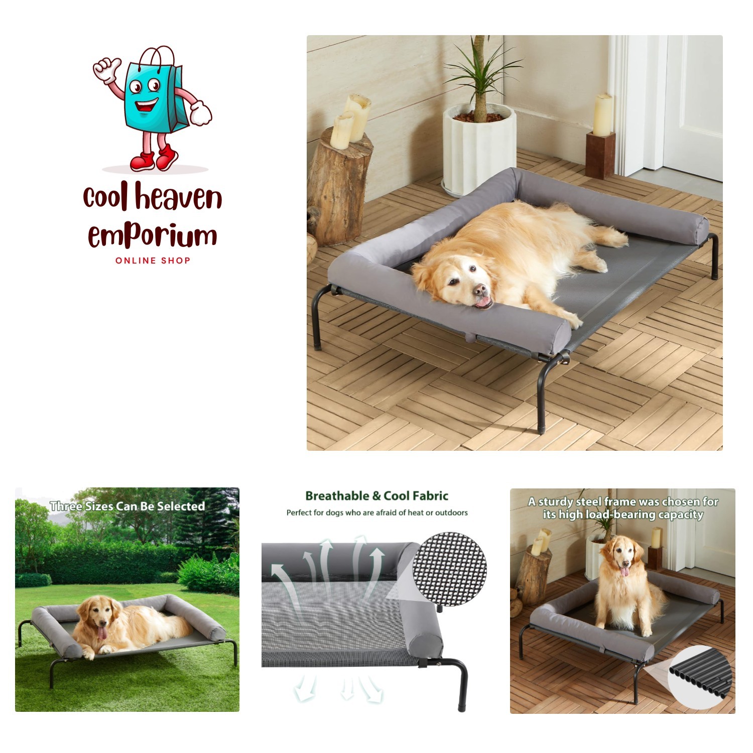 Cool & Comfortable Elevated Dog Bed for Large Breeds - Grey, Waterproof Design