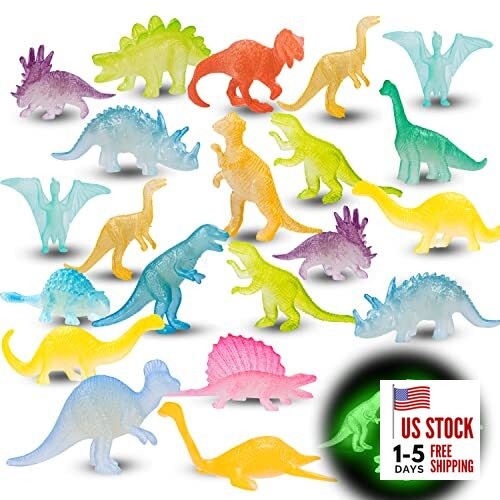 48Pcs Glow in Dark Mini Dinosaur Figures Kids Easter Egg multi-color 48PCS