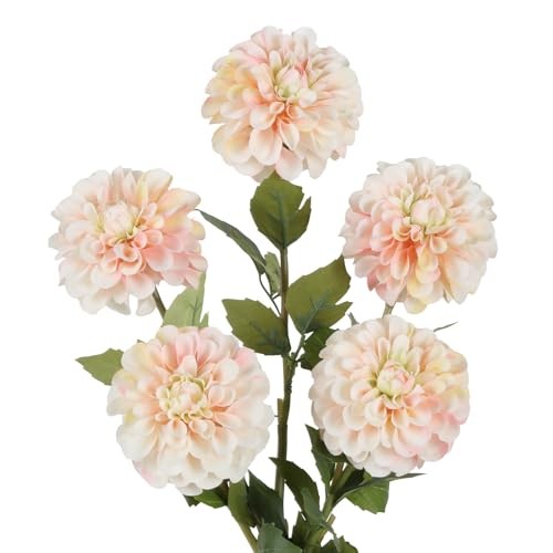  Pink Dahlia Artificial Flowers 5 Pcs Long Stem Silk Dahlia Champagne&pink