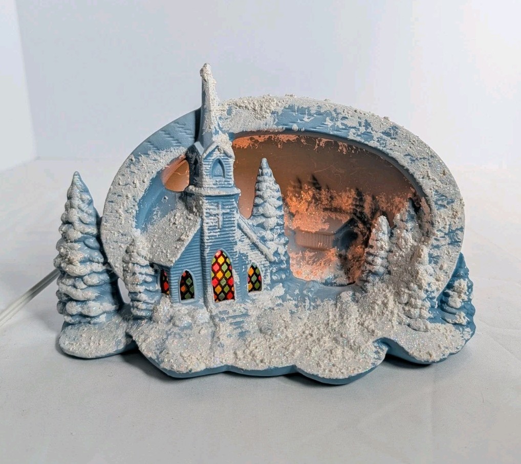 Vtg 90s Hershey Molds Handpainted Ceramic Light Up Church Stained Glass Window 