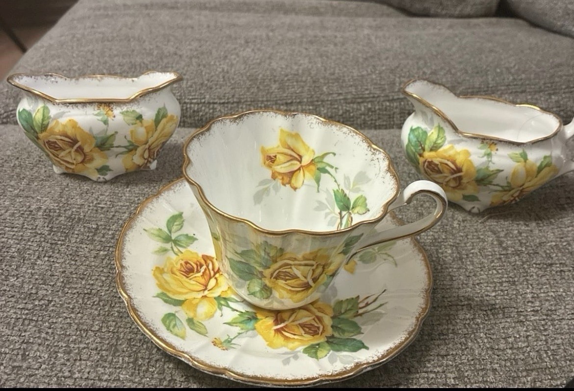 Royal Stafford Bone China Royal Rose Teacup and Saucer, Milk And Sugar Bowl Set