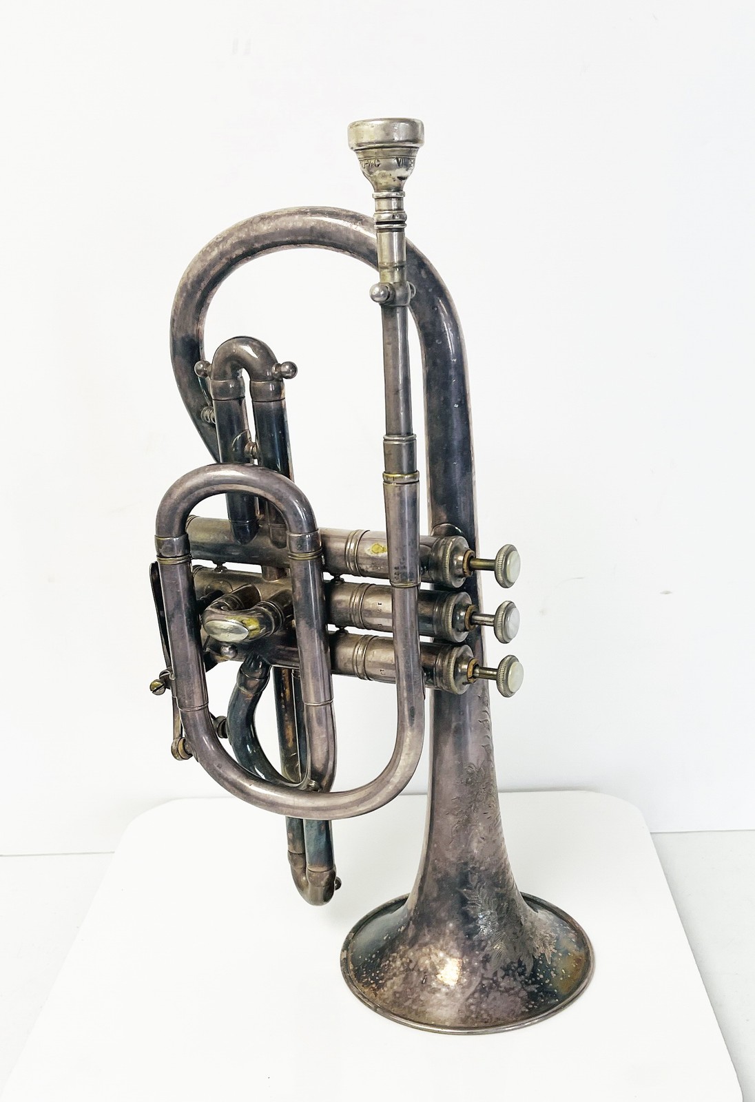Antique Lehnert Philadelphia American Standard Cornet Engraved Brass w/Bach MP