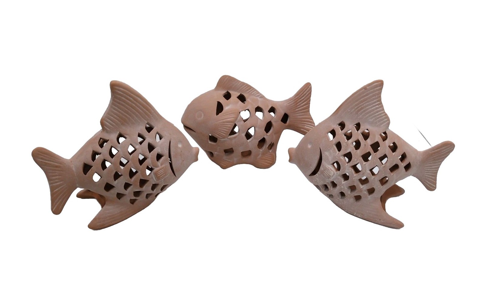 Terra Cotta Fish Votives Set of 3 New Old Stock Home Porch Tea Light          BS