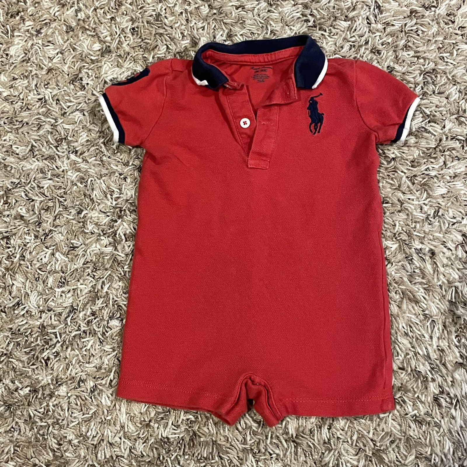 Ralph Lauren Baby Polo Romper 6M Short Sleeve Bodysuit Collared Number 3
