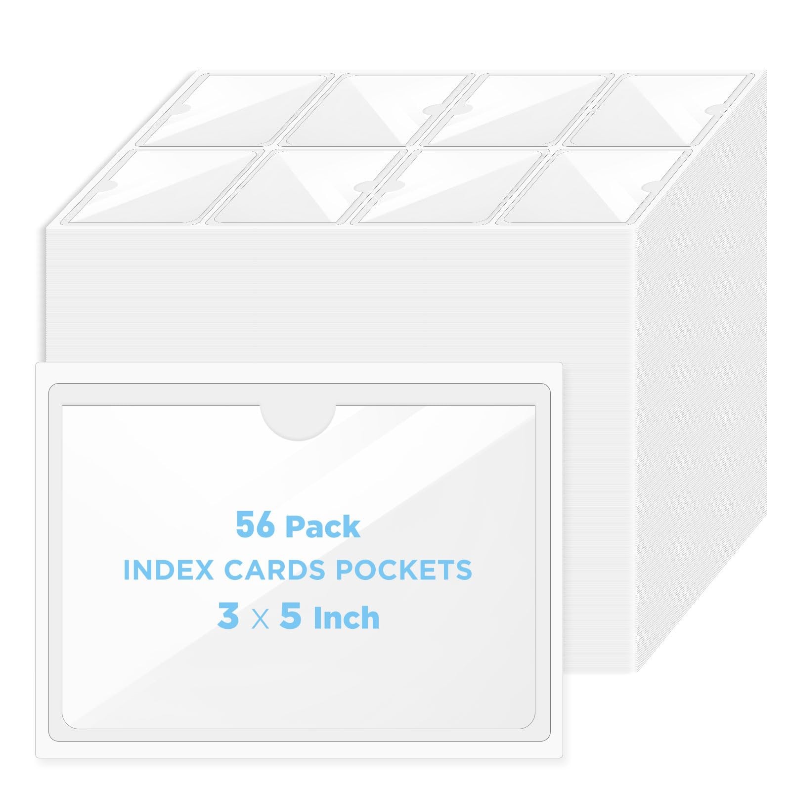 56 Pack Clear Self-Adhesive Pockets, 3" x 5" Index Card Pockets with Top Open...