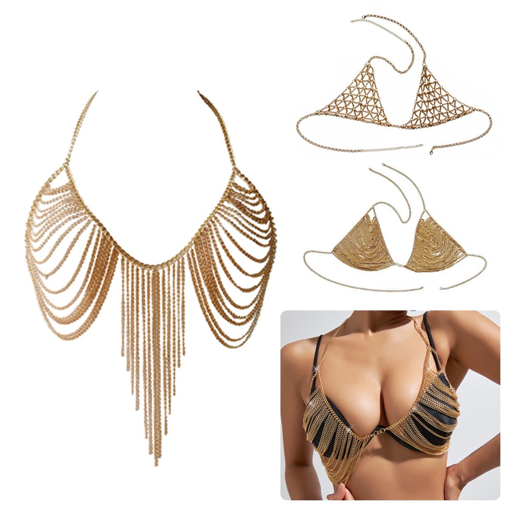 Women Bikini Bra Chain Breast Chain Accessory Rhinestone Body Chain Backless ☾