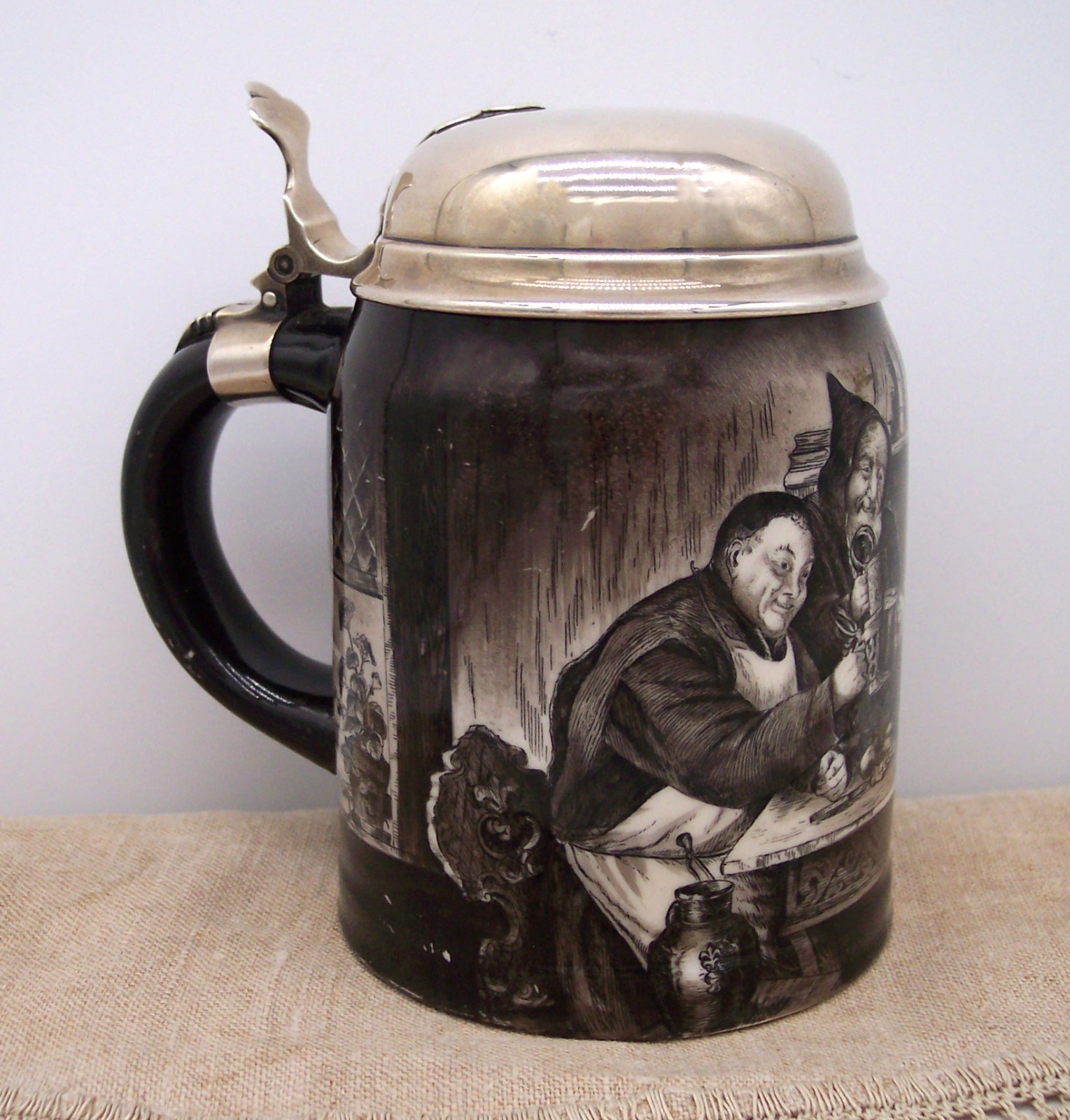 Antique CAC Lenox  Porcelain Beer Mug Gorham Sterling Silver Lid 1897