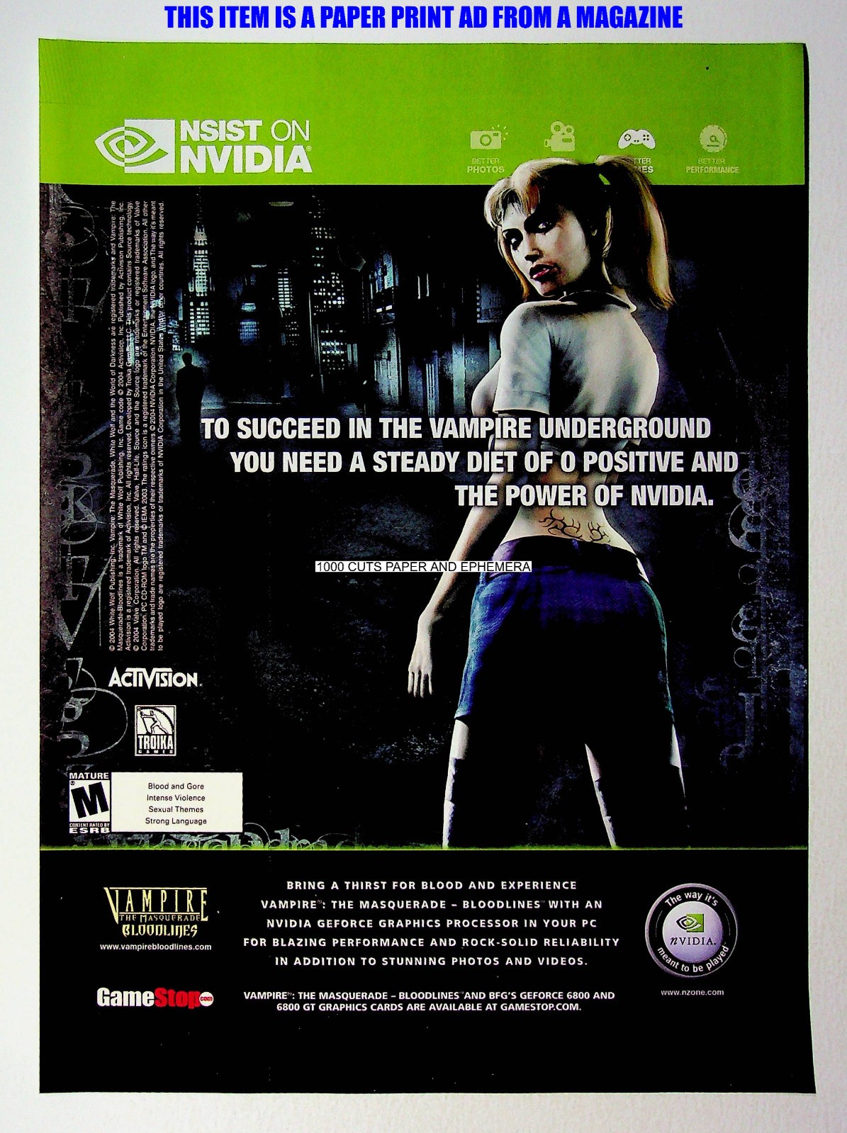 Vampire the Masquerade Bloodlines Troika NVIDIA 2005 Print Magazine Ad Poster