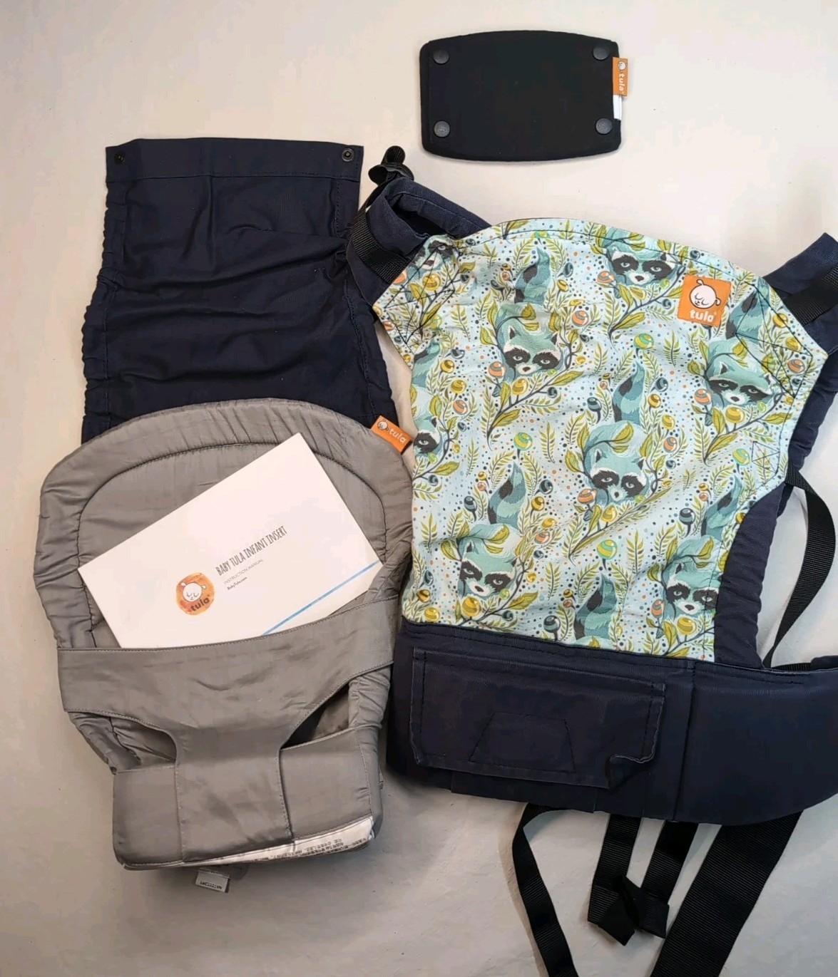 Tula Standard Baby Carrier Blue Lil Rascals Raccoon Pocket Infant Insert Lumbar