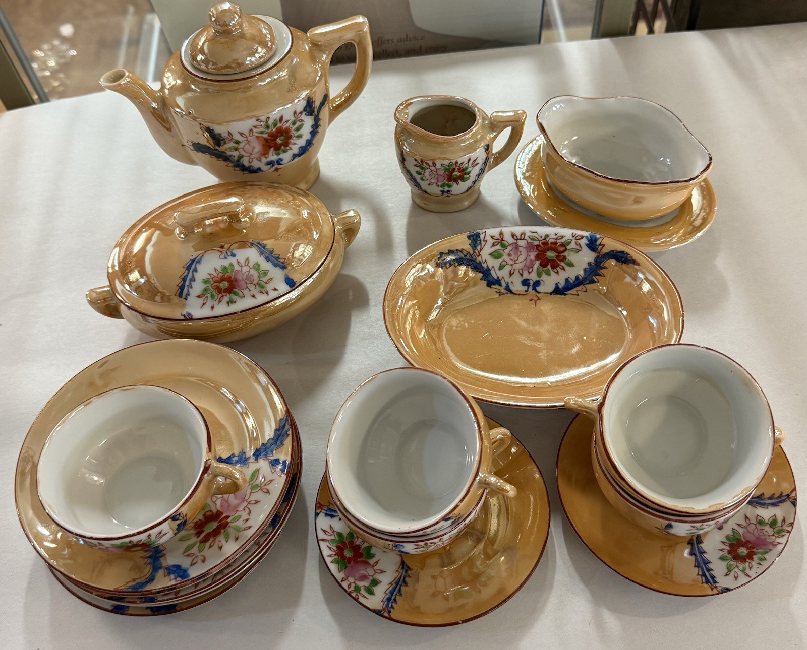 Child's 19 Piece Vintage Gold Luster Ware Hand Painted Tea Set Japan
