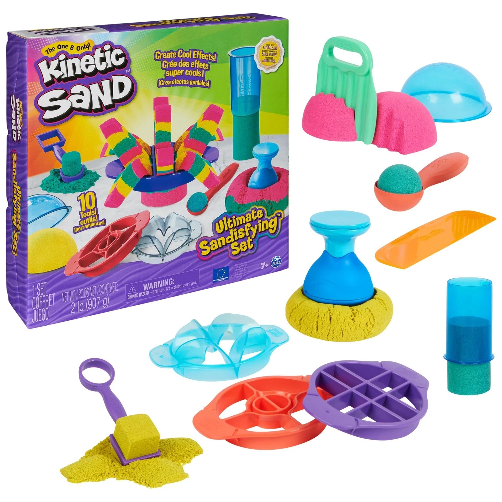 , Ultimate Sandisfying Set with 2lbs Play Sand (Pink, Yellow & Teal), 10 Tool...