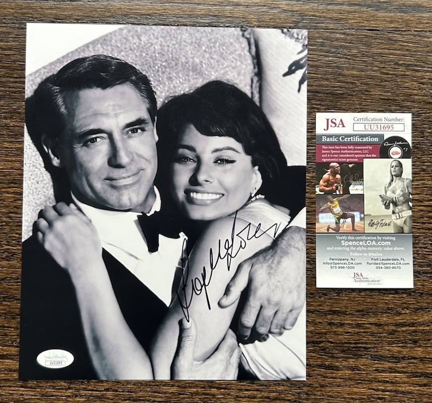 Sophia Loren JSA Coa Signed 8x10 Photo W/ Cary Grant JSA COA