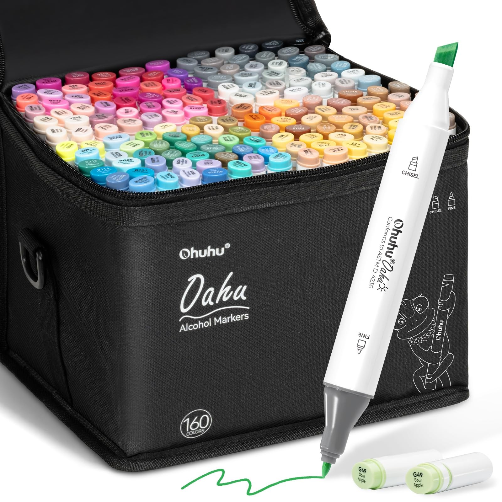 Ohuhu Alcohol Markers - 160-color AP 160 vibrant colors + 1 colorless blender 