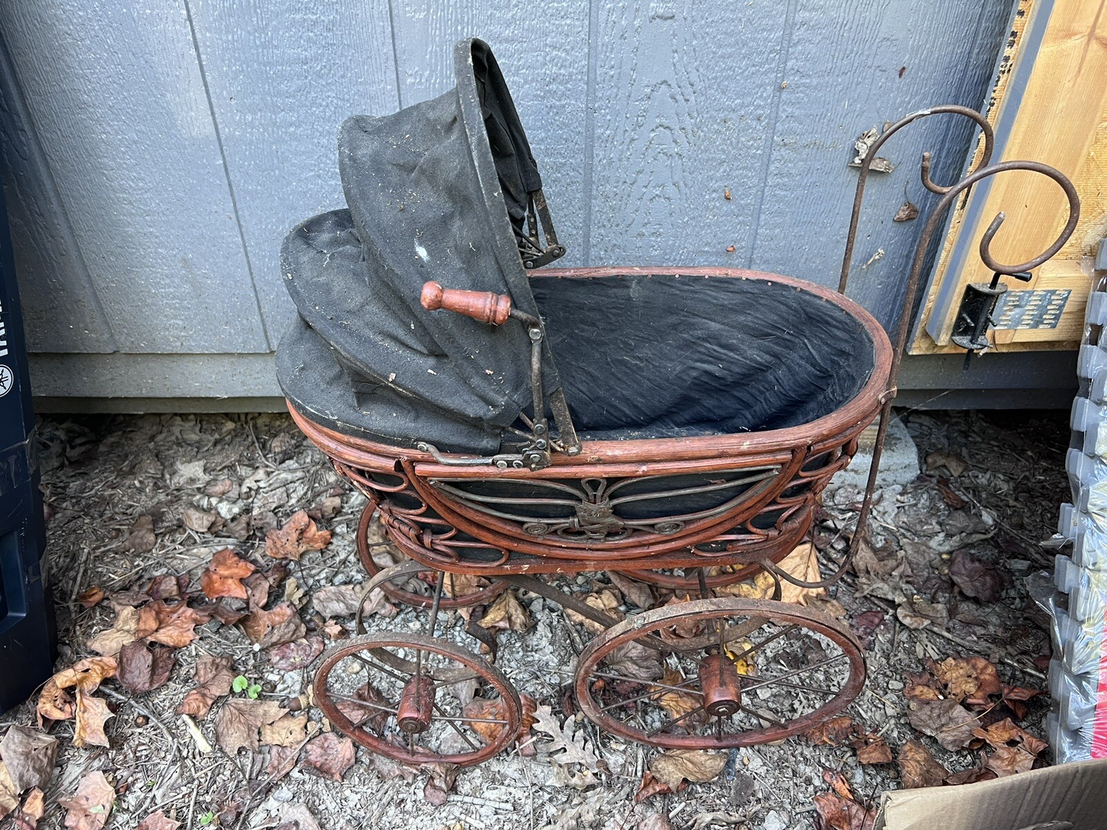 Antique Vintage Doll Carriage Baby Stroller Wood Iron Primitive Victorian