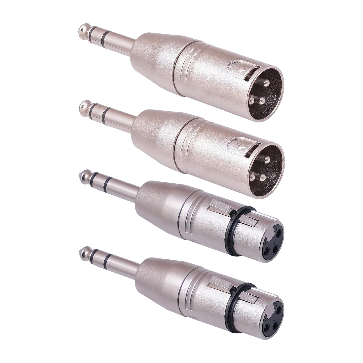 1/4" TRS to XLR Adapter 4 Pack, 2 Pack Male and Female 6.35mm, Silver