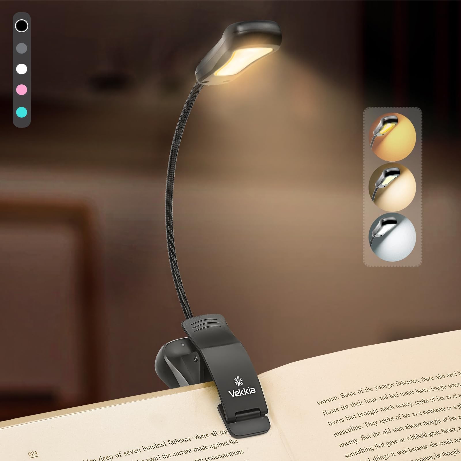 /LuminoLite Rechargeable Book Light, Reading Lights for Books in Bed, 3 Color...
