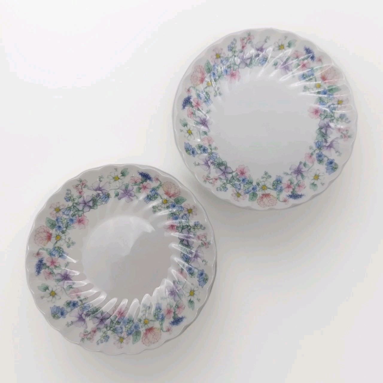 Wedgwood Angela Pin Trinket Dish x2 Bone China Flowers Butterflies Pastel Vtg