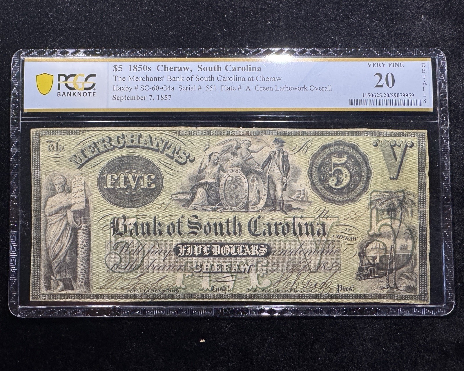 1850s Merchants' Bank of South Carolina At Cheraw - $5 PCGS 20 Details