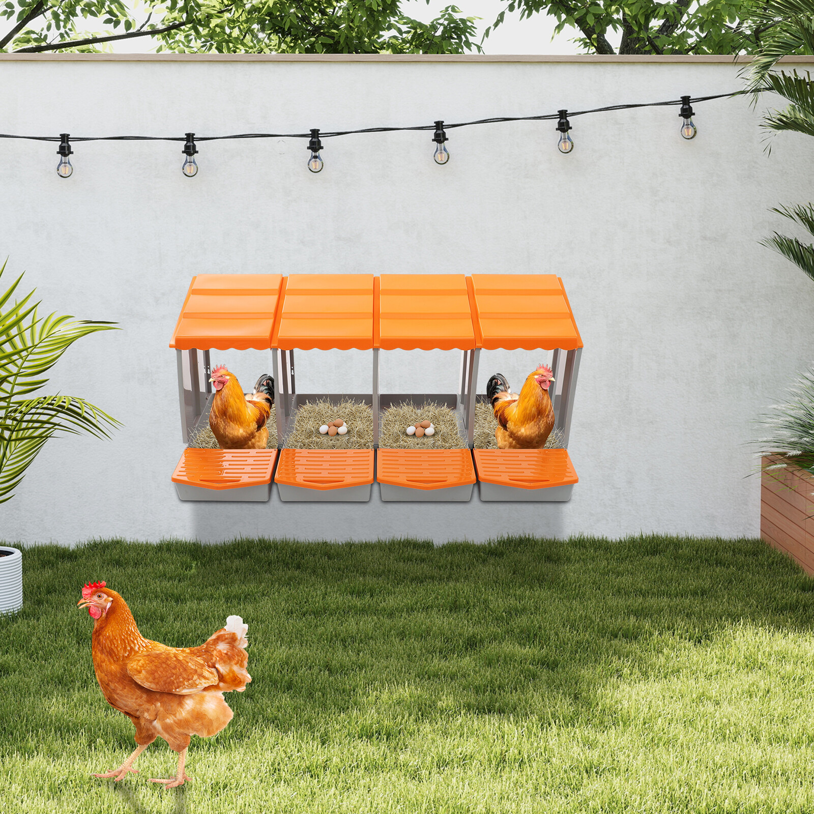 Orange 4-Compartment Chicken Nesting Box - Durable & Easy to Clean