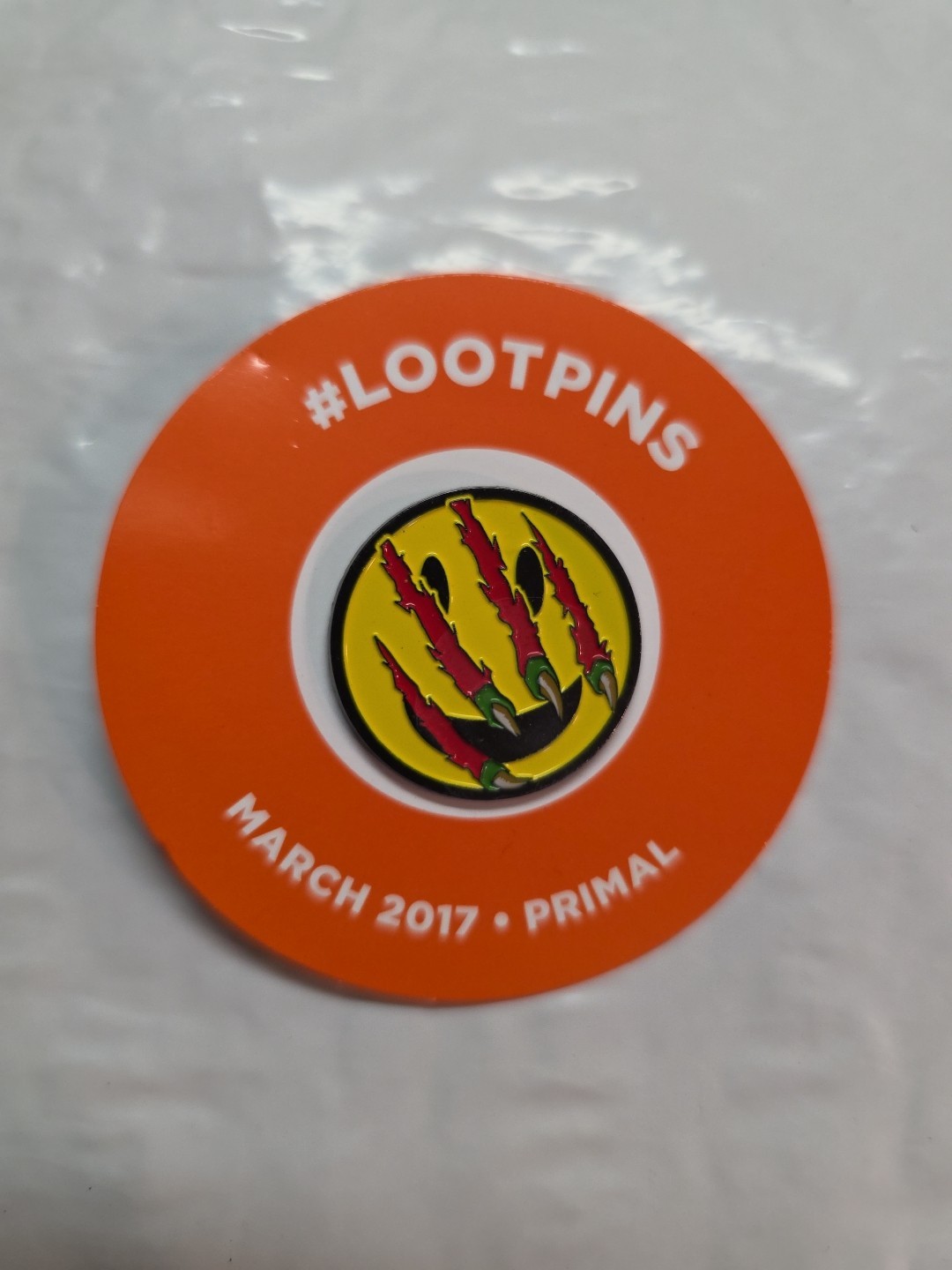 Loot Crate Smiley Face Slash Pinback Pin March 2017 Primal Collectible
