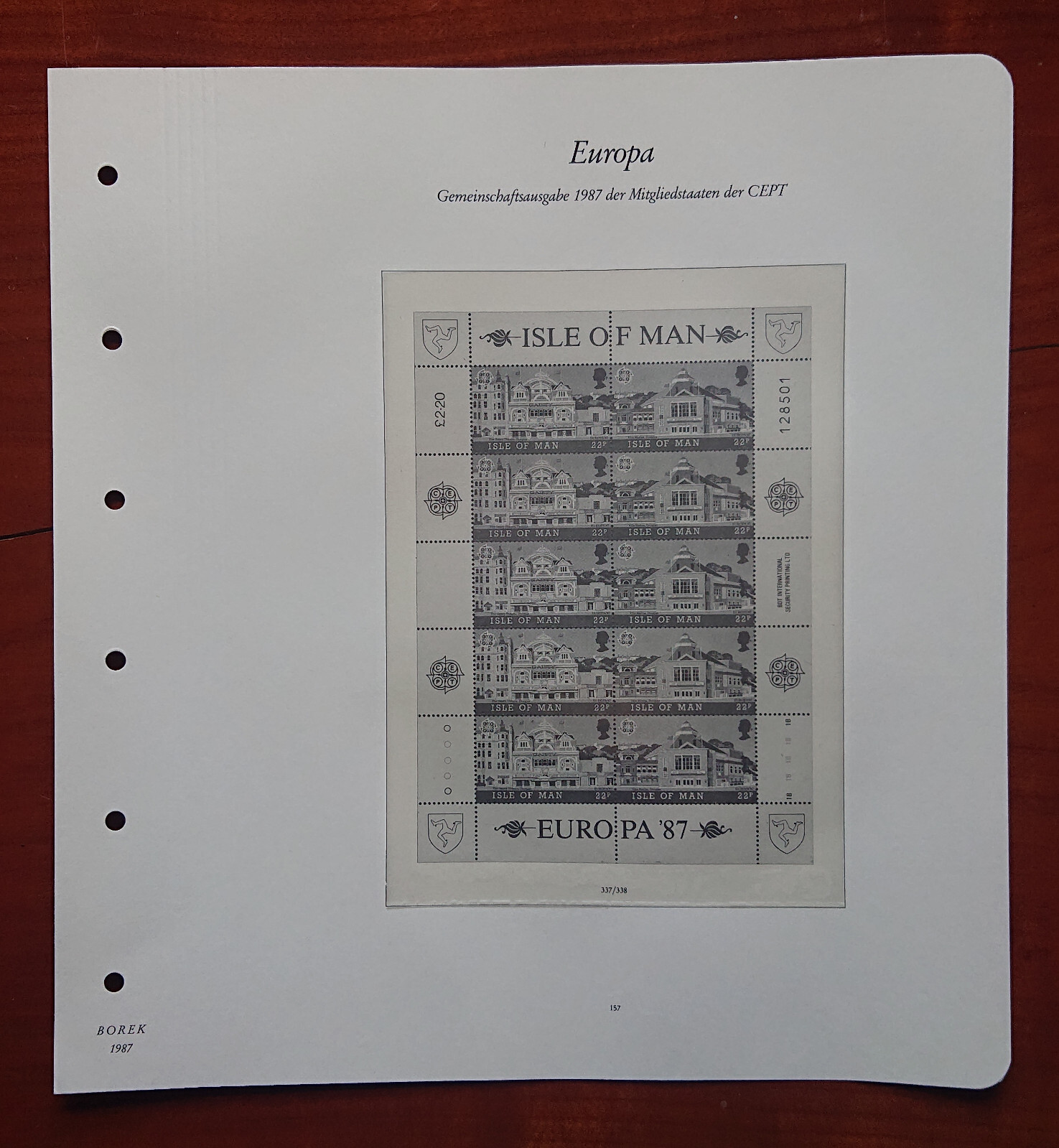 Vordruckblatt Europe Sinking Joint Issue 1987 Mitgliedstaaten Cept Isle of Man.