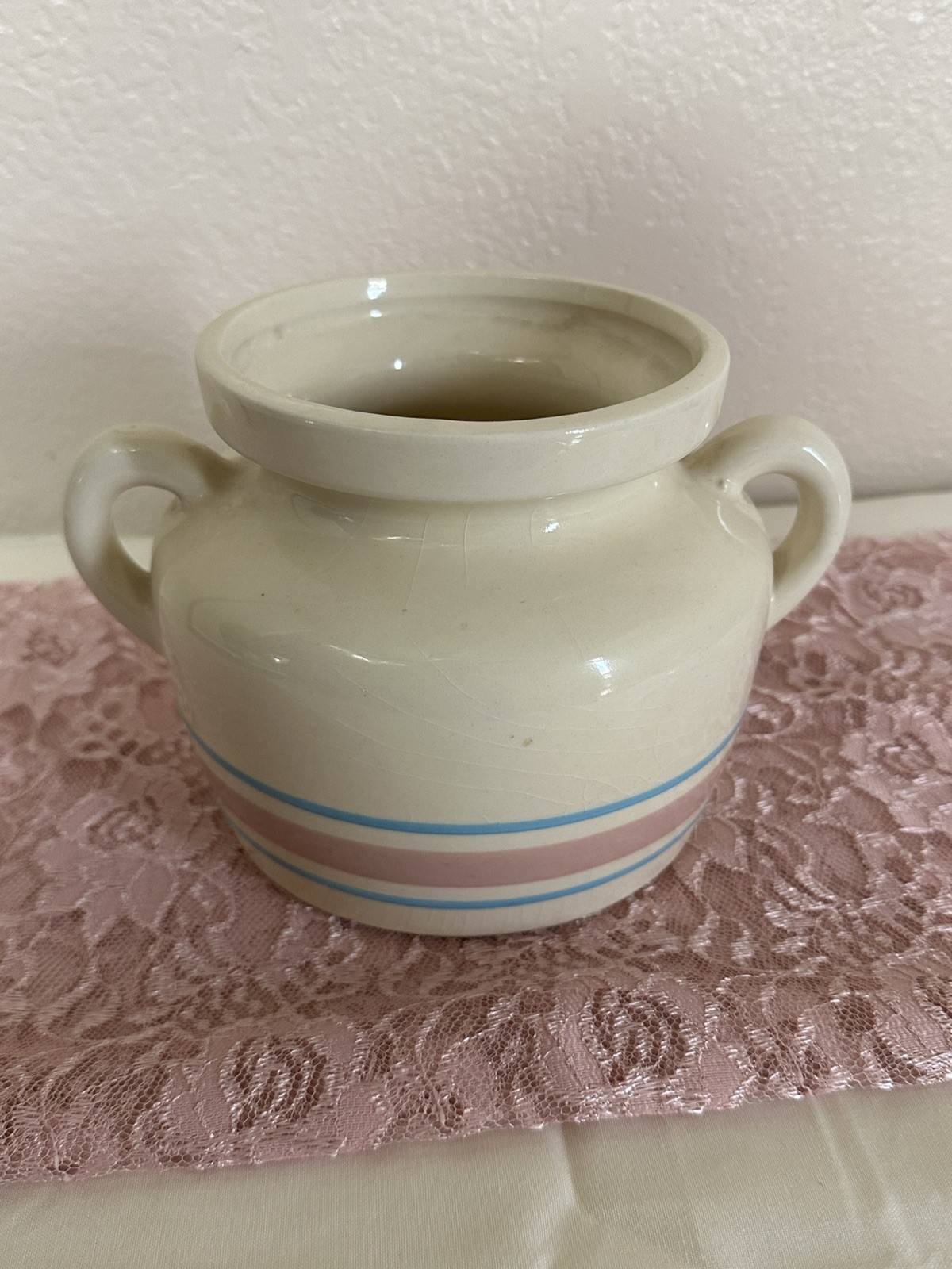 McCoy VINTAGE Ceramic #341 Beige Pink Blue Bean Pot with Lid