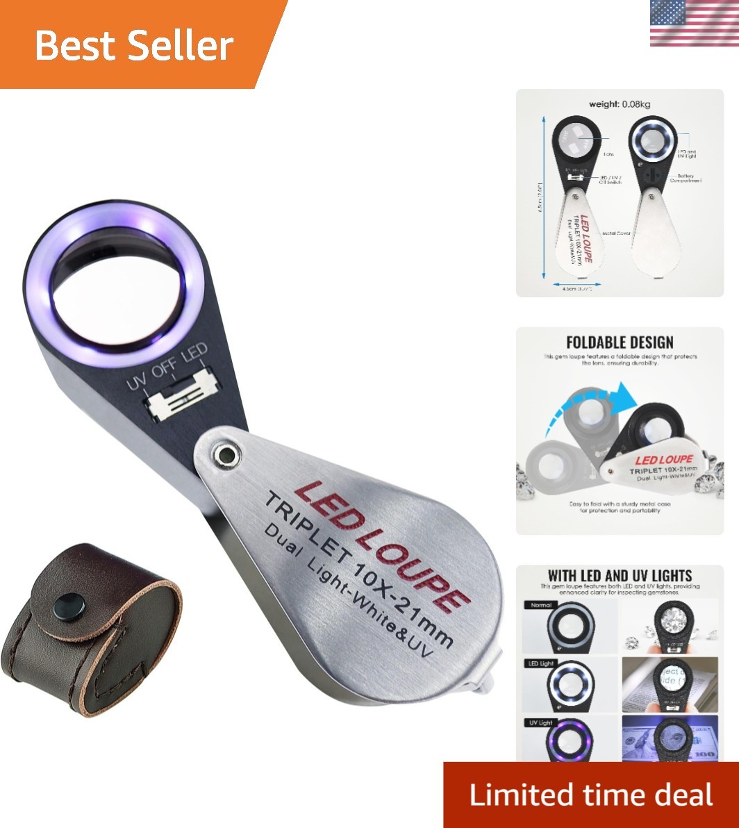 Illuminated 10x Jewelry Loupe with UV Light & LED for Collectors and Hobbyists