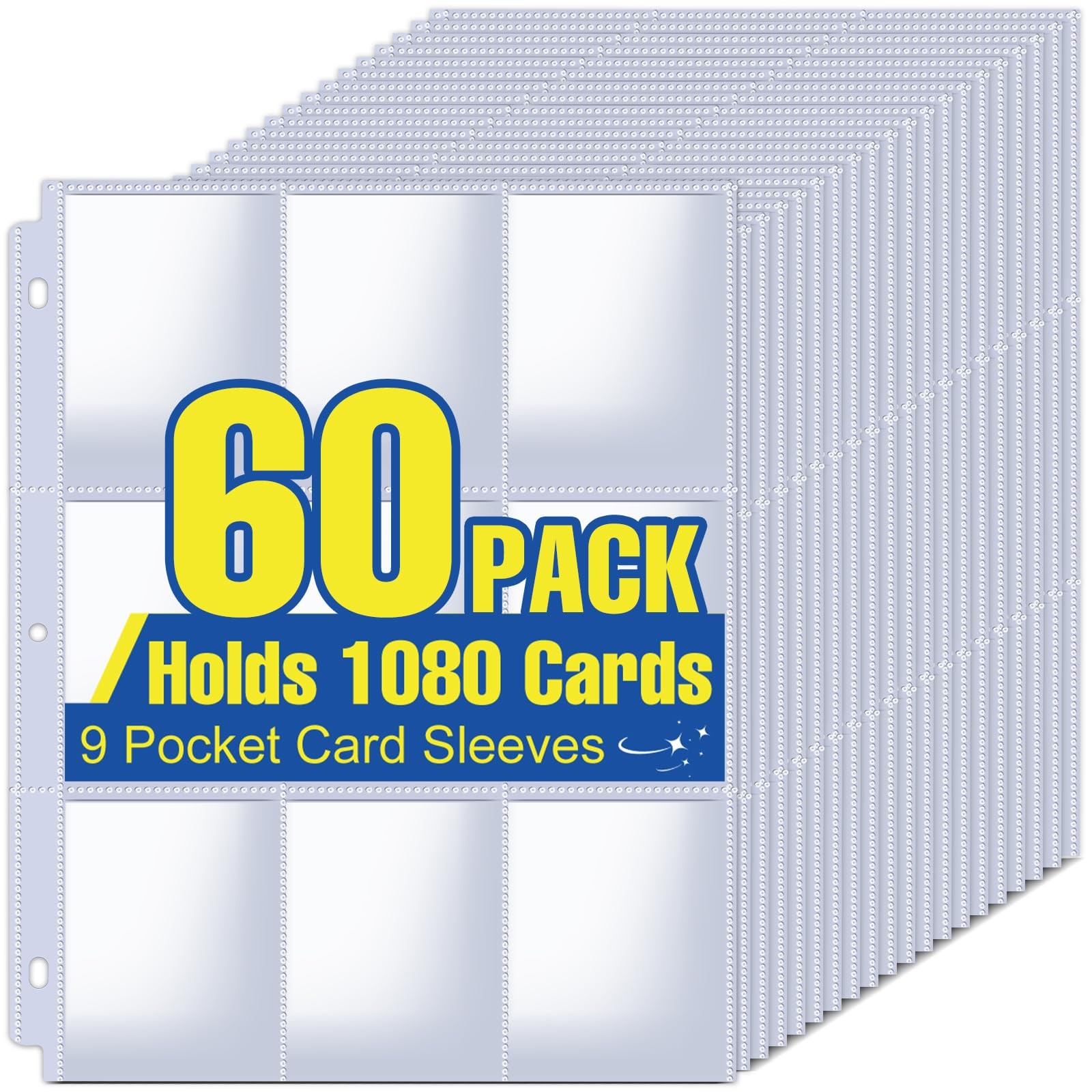 1080 Pockets Card Sleeves Binder Sheets, 9 Pocket Card Sleeves for 3 Ring Binder