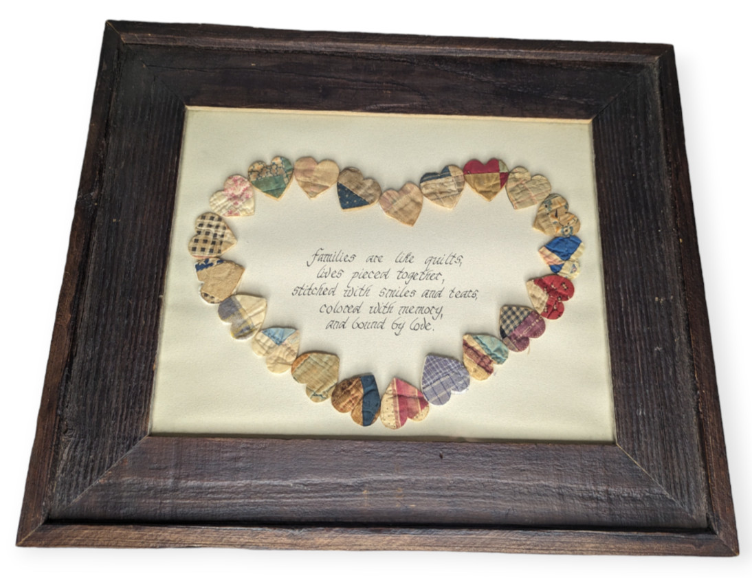 Handmade Framed Quilted Heart Family Primitive/Country Wall Art