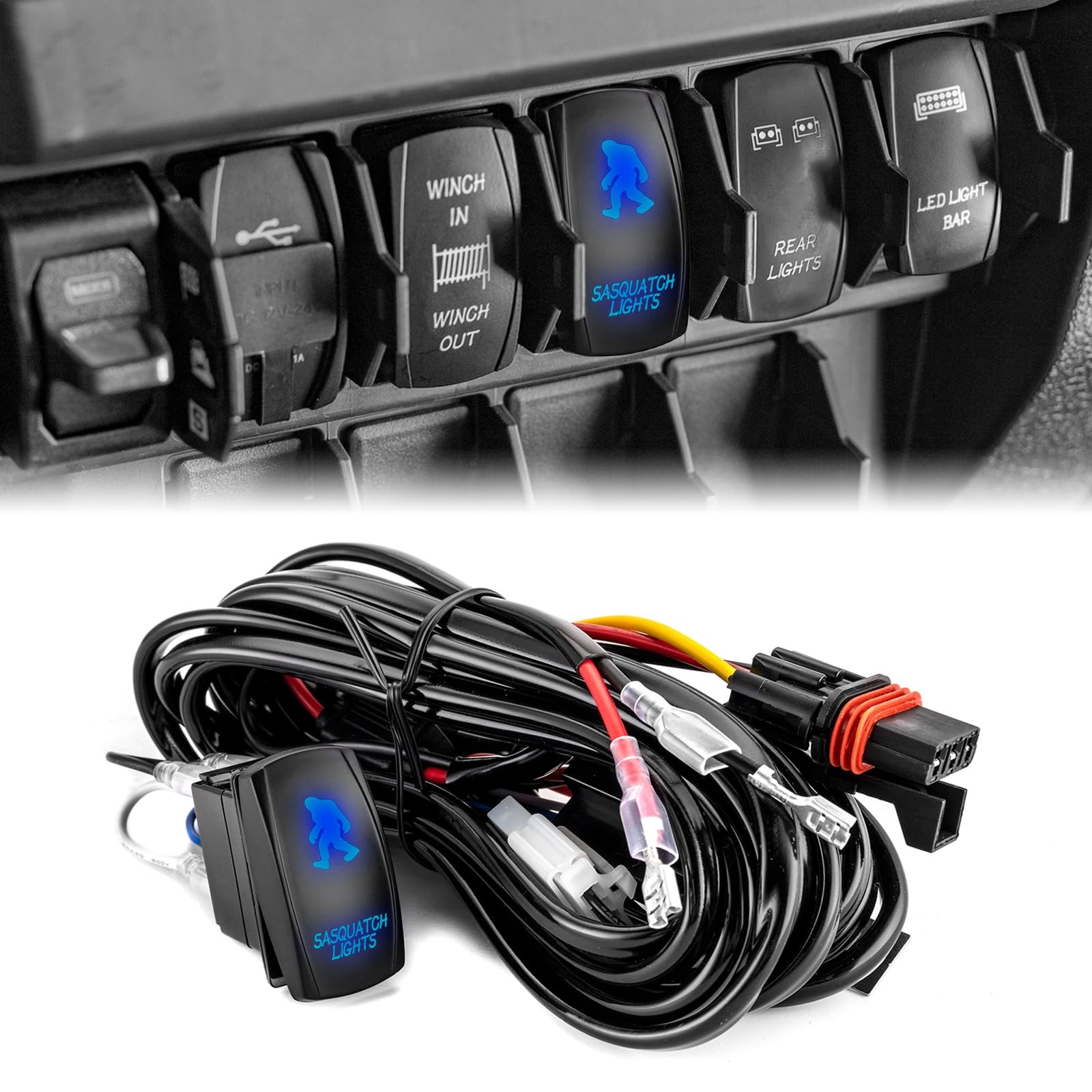 WeiSen 180W Sasquatch Lights Wiring Harness Kit with Pulse Power Bar Plug Relay 