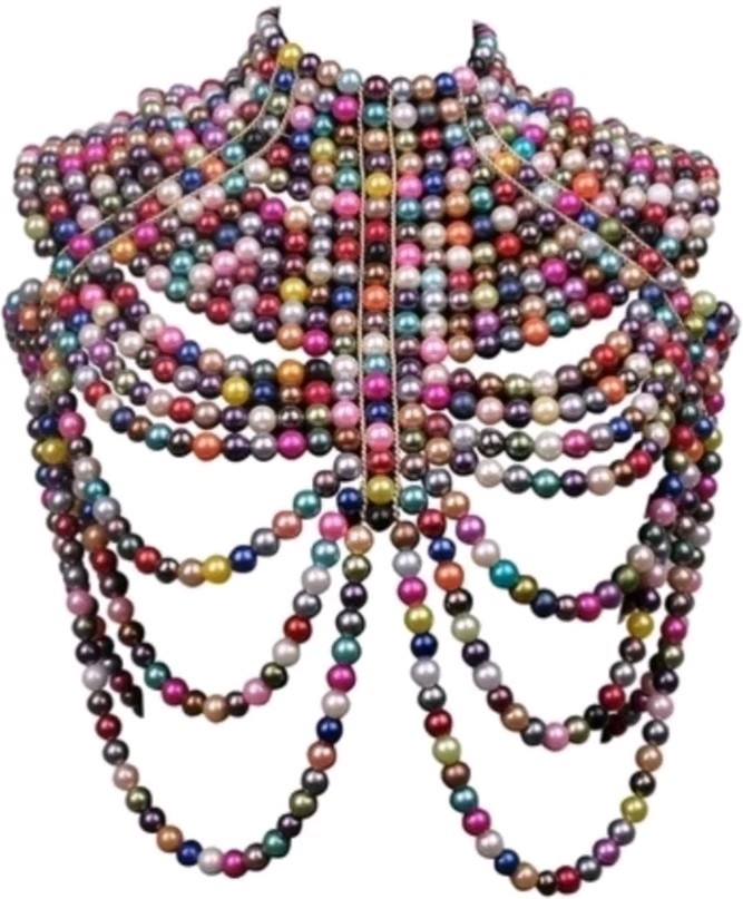 Multi Pastel Color Pearl Body Chain Bra Top Shoulder Necklace Collar Body Jewels