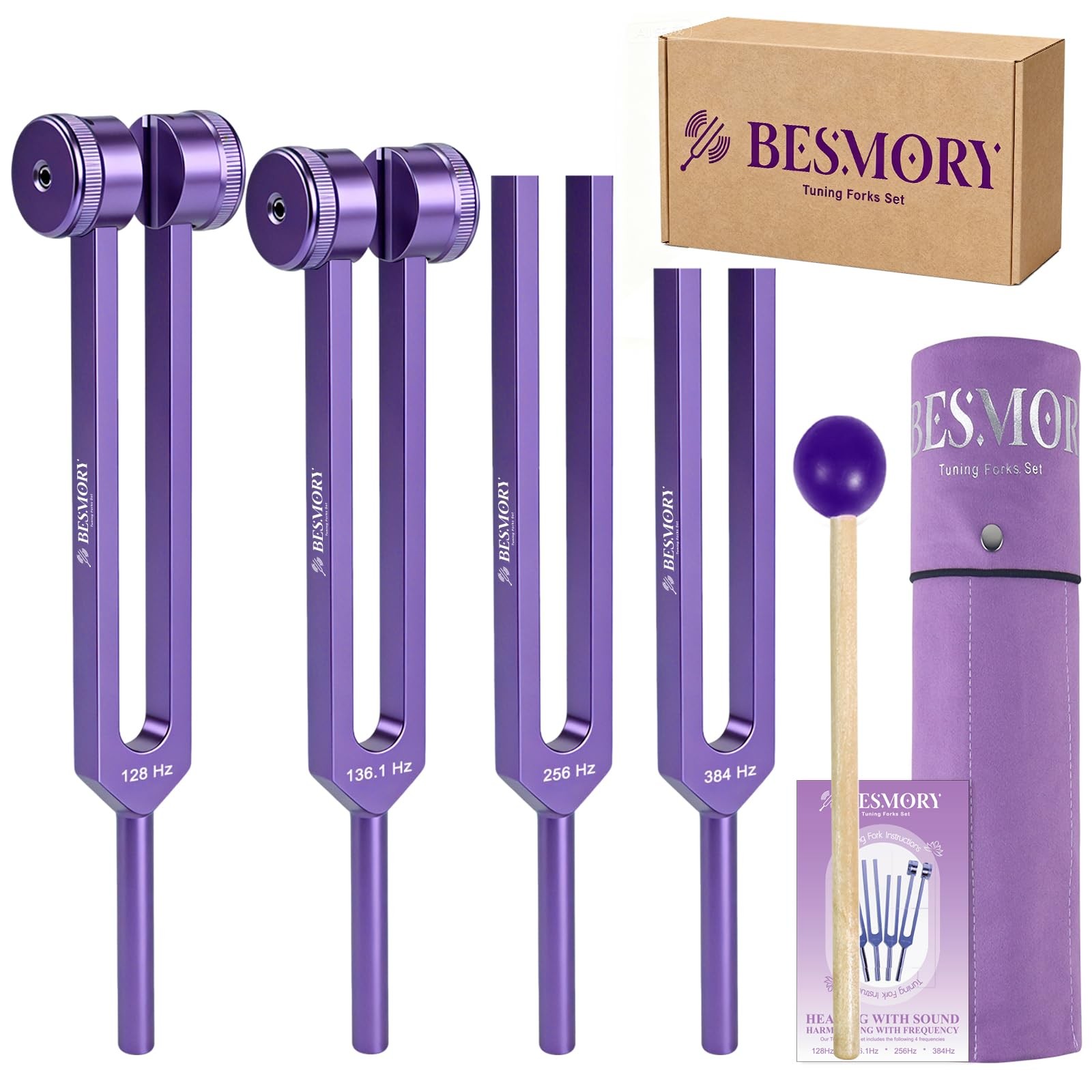 Tuning Forks for Healing Set — Includes 4 Frequency Tuning Forks 128Hz, 136.1...